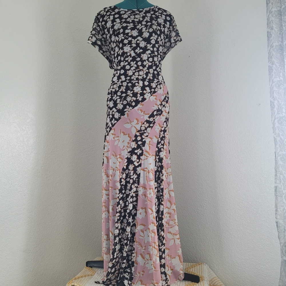 Eloquii Women's Maxi Dress Plus Black & Pink Asymmetrica Floral Print size 22